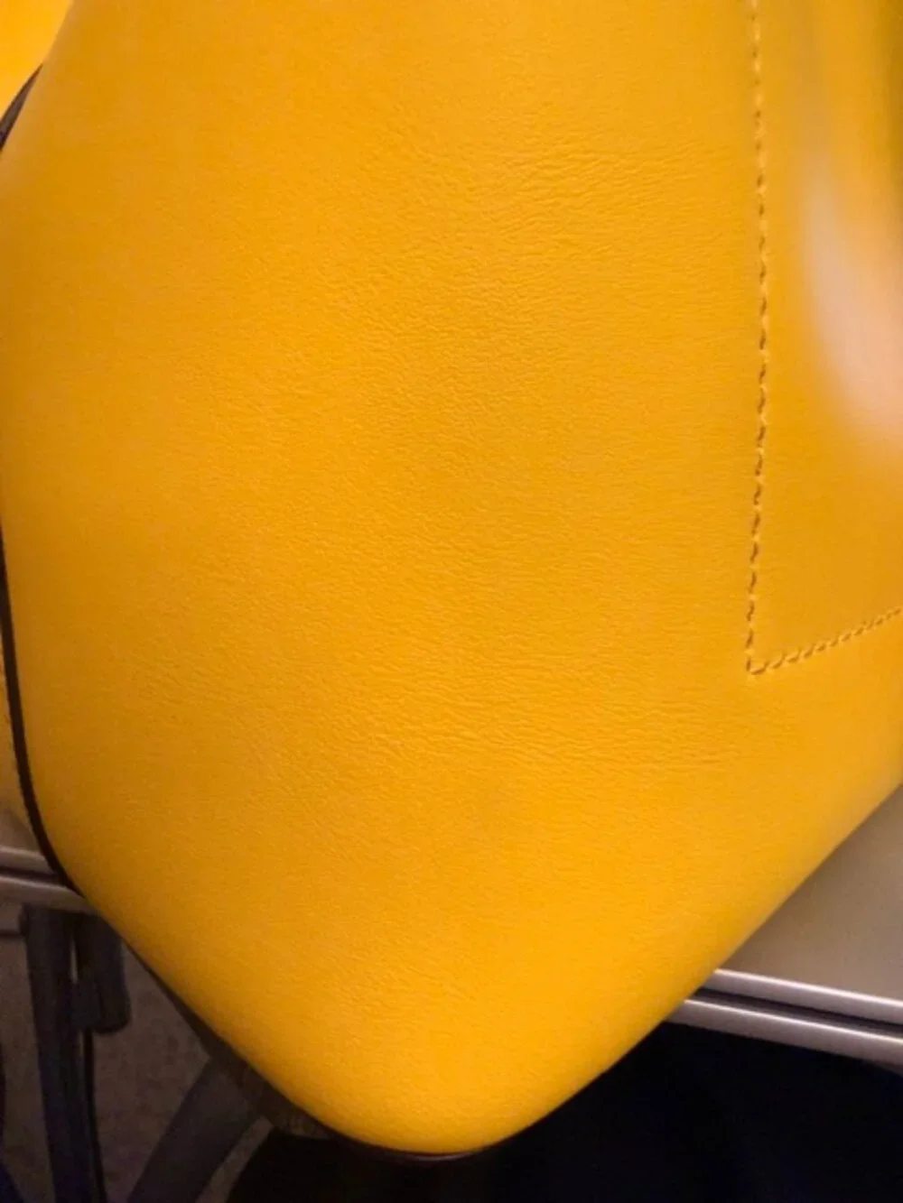 RALPH LAUREN DRAWSTRING BUCKET LEATHER BAG, DEBBY, YELLOW, PREOWNED
